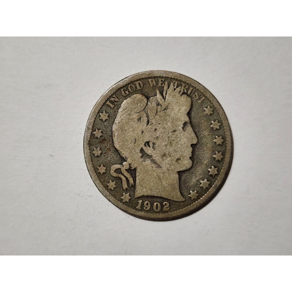 1902 United States 90% Silver Barber Half Dollar ~ $0.50 Face Value