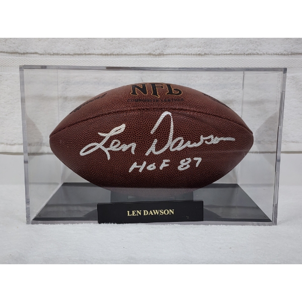 Len Dawson Hall of Famer Hand Signed Wilson NFL Football in Acrylic Display Case