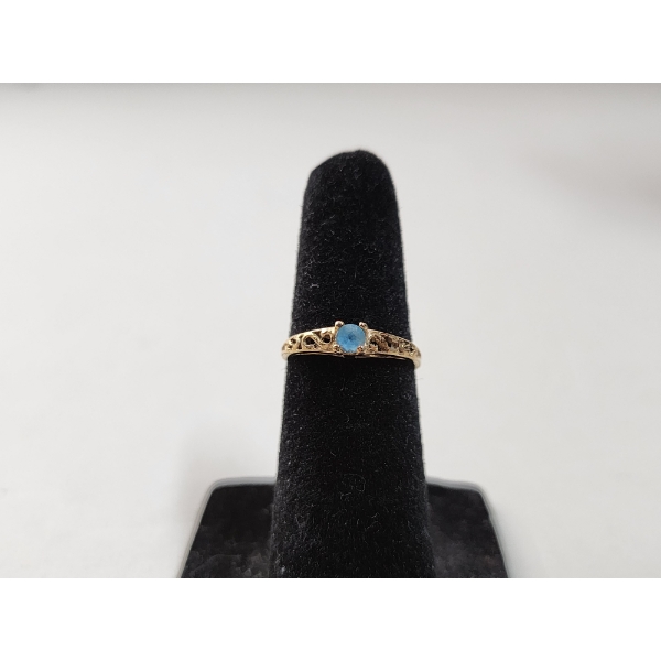 Small 10K Gold Ring with Blue Stone - Size 3 - Total Weight: 0.8g