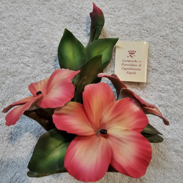 Authentic Capodimonte Porcelain Hibiscus Flower Figurine