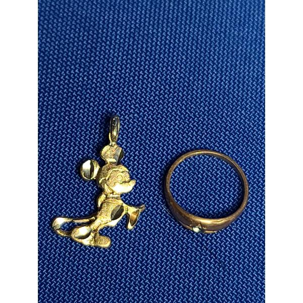 10K Gold Mickey Mouse Pendant & 10K Gold Ring With Aquamarine Charm - Weight: 1.4g