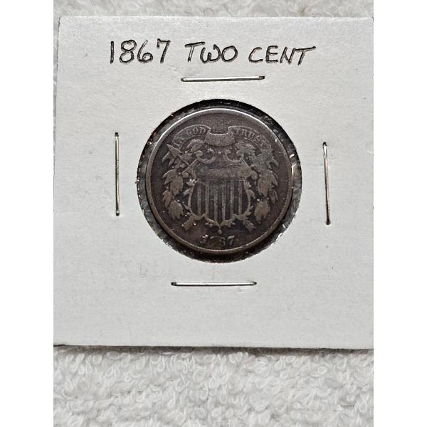 1867 Two Cent Coin in Protective Casing