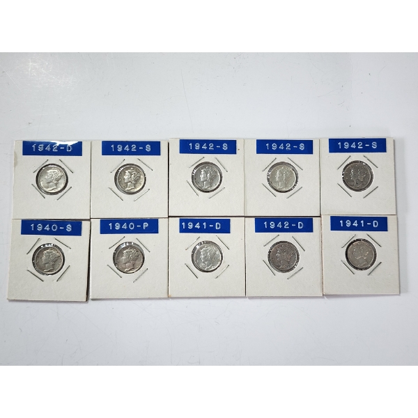 x10 Assorted Years 90% Silver Mercury Dimes FV: $1.00