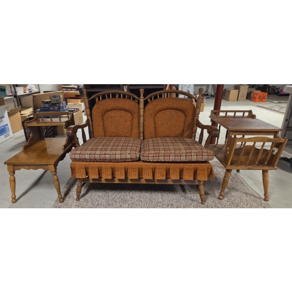 *Pick Up At Mantua Home-No Shipping Available* Great Condition MCM Wood Arm Retro 43''x23'' Loveseat