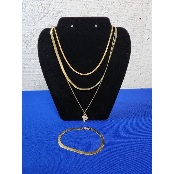 Gold-Plated Sterling Silver Jewelry: 3 Necklaces & 1 Bracelet - See Description! TW: 25g
