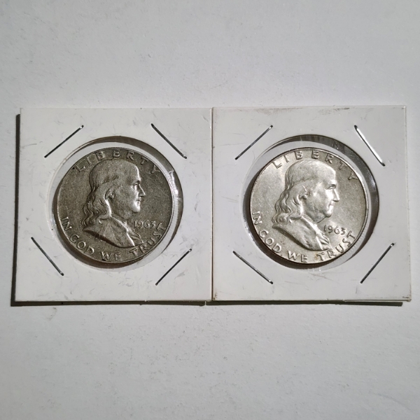 Two 90% Silver Franklin Half Dollars ~ 1963-D&P ~ $1.00 Face Value
