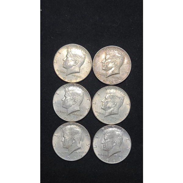 1967, 1968, 1969 40% Kennedy Half Dollars - Face Value: $3.00