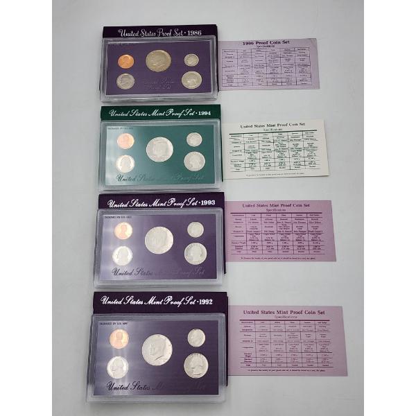 4 - United States Mint Proof Sets: 1986, 1994, 1993, 1992