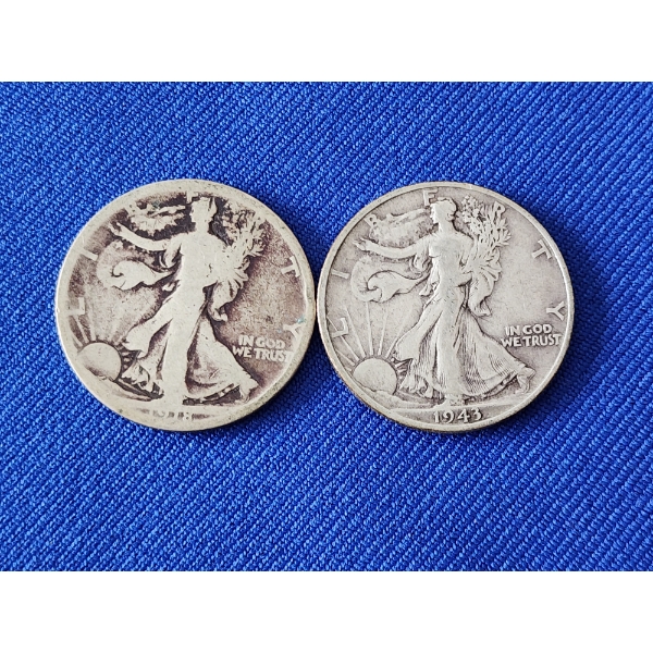 2 - 90% Silver Walking Liberty Half Dollars FV: $1.00