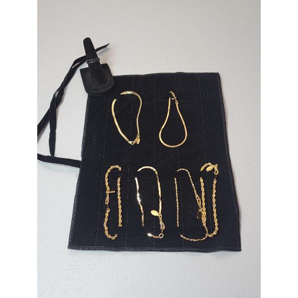 Gorgeous Set of 6 Gold-Tone Chain Costume Bracelets & Adjustable Ring in Felt Case