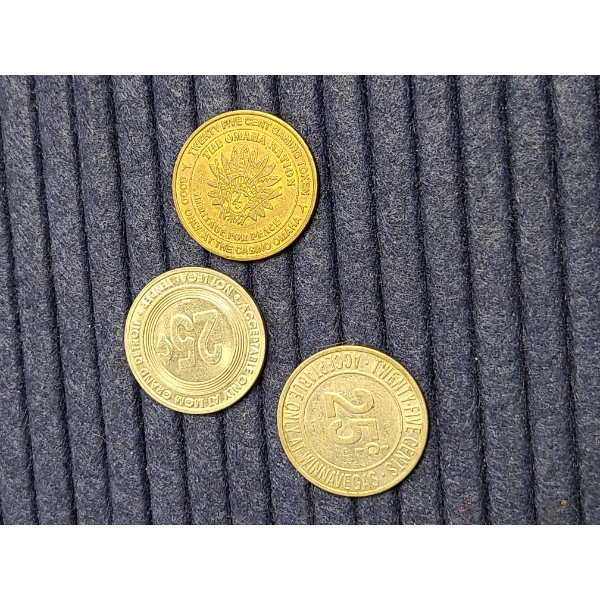 Casino Tokens - 3 Total - 25 Cent Gaming Token - The Omaha Nation - Legal Tender - For Play Only