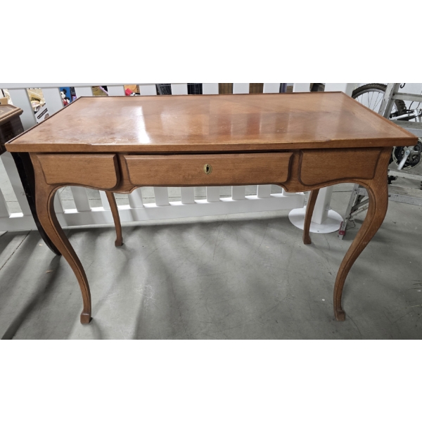 Vintage Solid Wood Writing Desk with 3 Drawers - Good Condition - Key Incl - 44"W x 24"D x 30"H