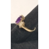 Image 2 : 14K Gold Marquise-Cut Amethyst Stone & Baguette-Cut Clear Crystal - Size 5 - Weight: 3.1g