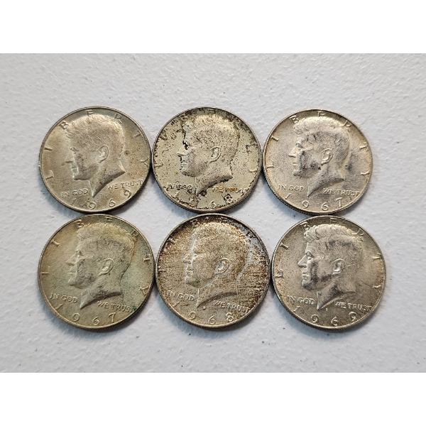 x6 Assorted Years 40% Silver Kennedy Half Dollars FV: $3.00