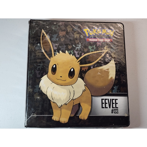 Large Lot of Assorted Pokemon Trading Cards In Sleeves in Eevee Binder 