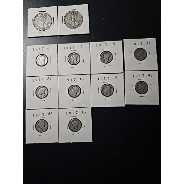 (2) Walking Liberty Half Dollars 90%  & (10) Mercury Dimes 90% - $11 FV