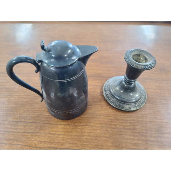 Sterling Weighted Candlestick (207 Grams) & Silverplated Pitcher (232 Grams) 