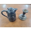 Image 1 : Sterling Weighted Candlestick (207 Grams) & Silverplated Pitcher (232 Grams) 
