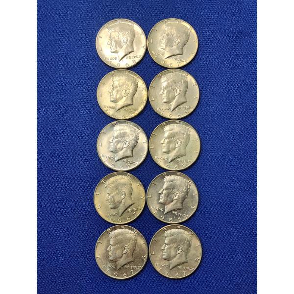 Lot of 10 Assorted Years 40% Silver Kennedy Half Dollars - Face Value: $5.00