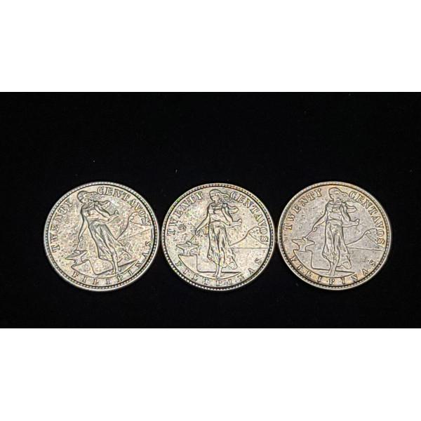(3) 1907 S USA-PHIL 20 Centavos 0.75 Silver Coins - ASW: 0.0964oz