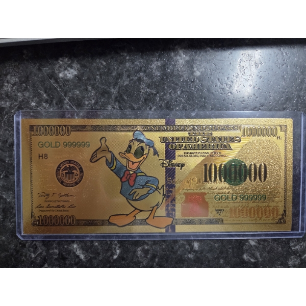 Rare Disney Donald Duck Gold Foil .999999 24k Note