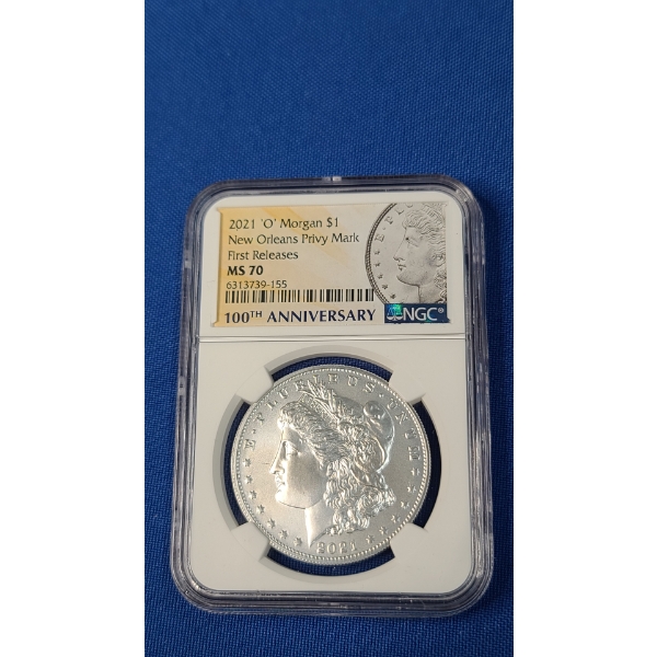 NGC 2021-O New Orleans Privy Mark First Releases MS 70 100th Anniversary 90% Silver Morgan Dollar 
