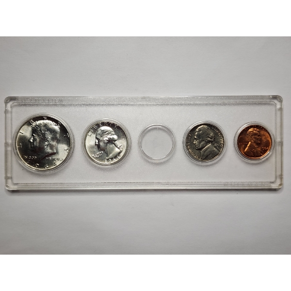 1964 Coin Set in Holder Ft. $0.75 Face Value in 90% Silver - Missing Dime