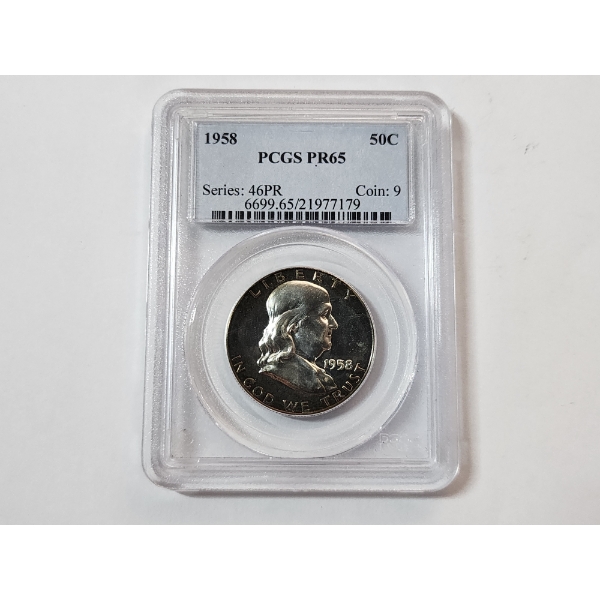 1958 Franklin Half Dollar - 90% Silver - Graded PCGS PR 65