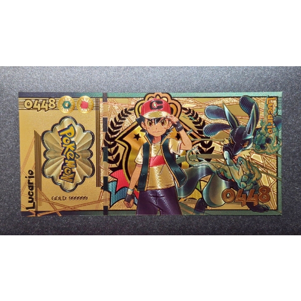 .999 GOLD FOIL JAPANESE ANIME' "LUCARIO" POKEMON NOTE - IN PROTECTIVE SLEEVE