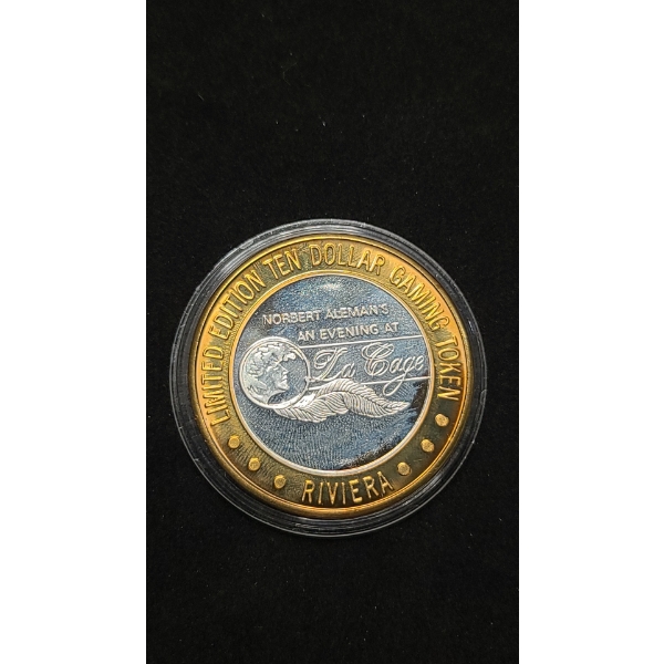 1993 Riviera Casino Las Vegas, Nevada La Cage $10 Strike Token With .999 Silver Center