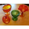 Image 2 : 3 Piece Lot Of Art Glass - Compote - Covered Candy Dish - Ruffled Bowl