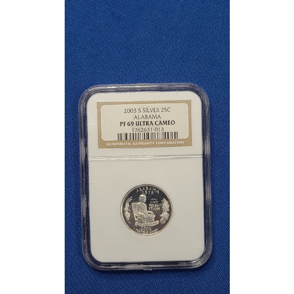 NGC 2003-S PF 69 ULTRA CAMEO Alabama Silver Quarter 