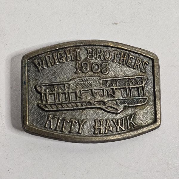 Vintage Wright Brothers 1903 Kitty Hawk Brass Belt Buckle