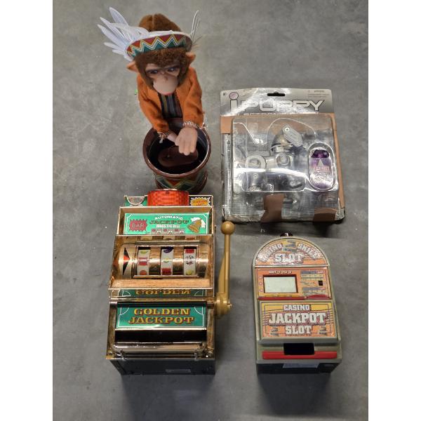 Great Condition Vintage Toys Including iPuppy, 2 Slot Type Games & Drummer Monkey 