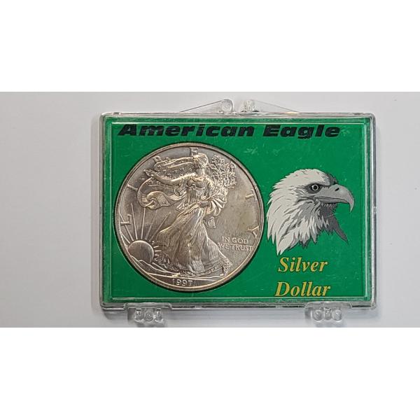 United States 1997 1 Troy Ounce .999 Fine Silver American Eagle In Small Display Case