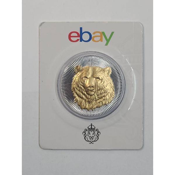 Scottsdale Mint 1 Troy Oz .999 Gilded Silver Stacker Grizzly Bear Round In eBay Certi-Lock eBay Card