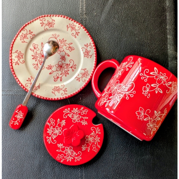 Temptations Floral Red Lace Server W Spoon