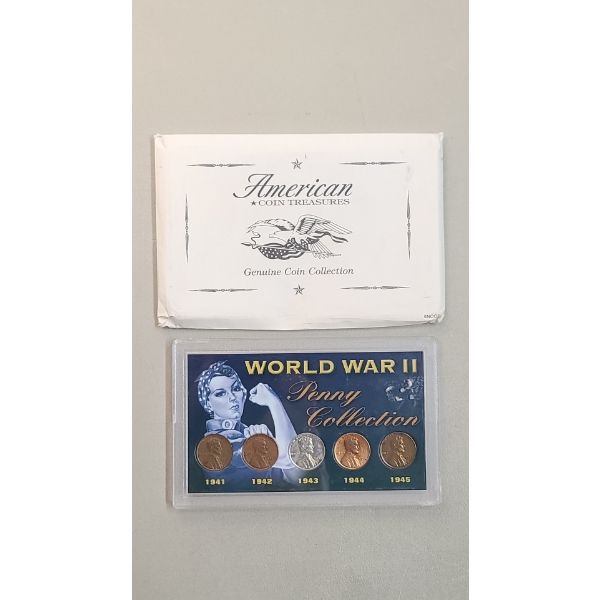 World War II Penny Collection Display With Assorted Years Lincoln Wheat Cents - Face Value: $0.05