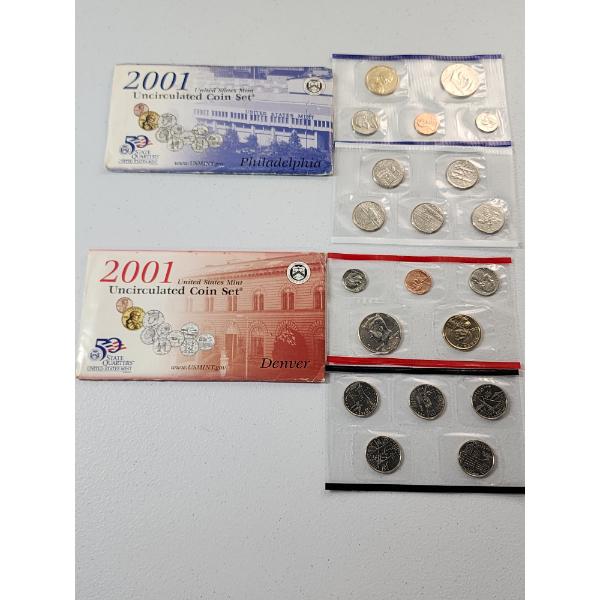 United States 2001 P&D Uncirculated Coin Sets In Original Packaging 