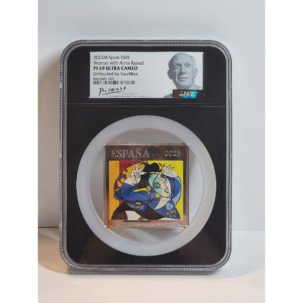 Spain 2023M Large Silver 50 Euro "Woman with Arms Raised" NGC PF 69 Ultra Cameo