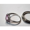 Image 5 : Two 10K White Gold Rings ft. Diamonds and Pink Heart Gemstone Sizes 7.5 & 10.5 - TW: 7.5g