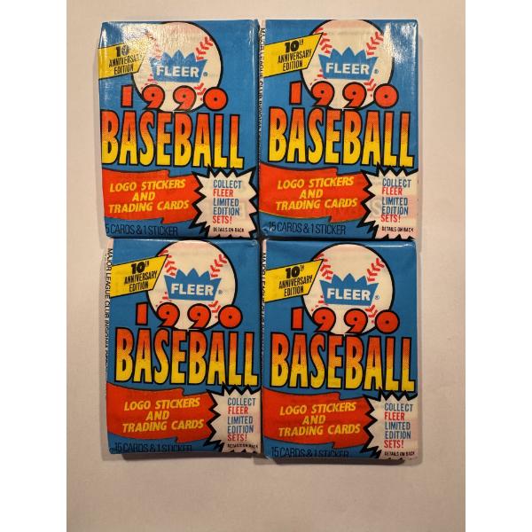 4 - Unopened 1990 Fleer Major League Baseball Wax Packs - Mint Condition