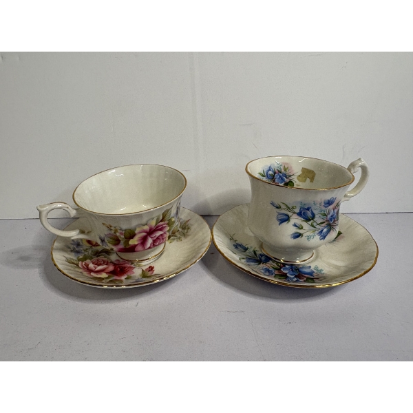 2 Gorgeous Paragon Floral Teacups with Saucers - By Appointment to their Majesty the Queen
