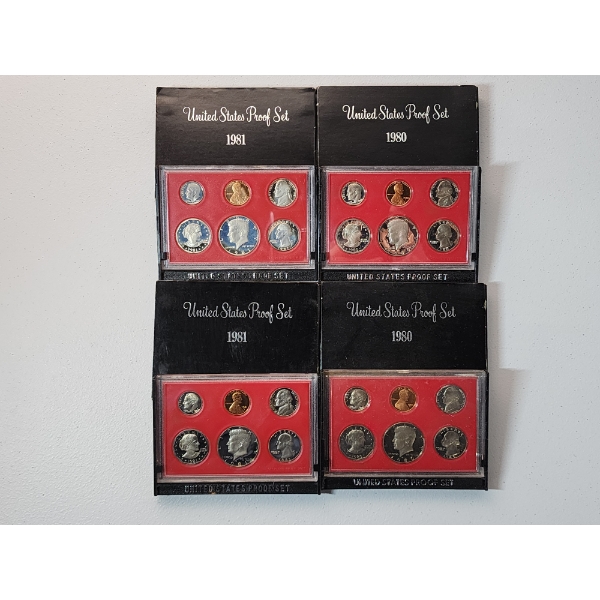 x4 United States Proof Sets: 1981, 1981, 1980, 1980 In Original Packaging