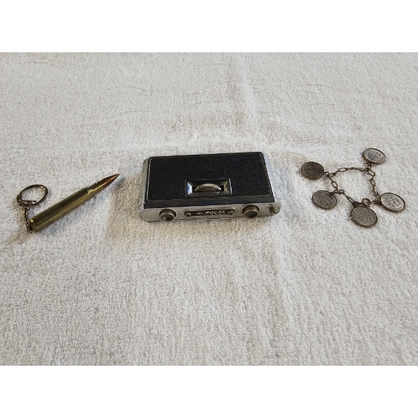 Lot of (3) Collectable Items Including Collapsible Binoculars, Bullet Keychain, Wheat Penny Bracelet