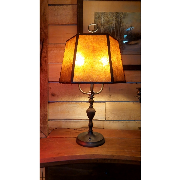 Antique Early 6 Panel MICA Bronze Table Lamp 24" Tall O/A - See Desc / Pics