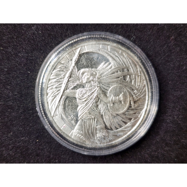 1 Oz .999 Fine Silver Aztec Eagle Warrior Round in Capsule 