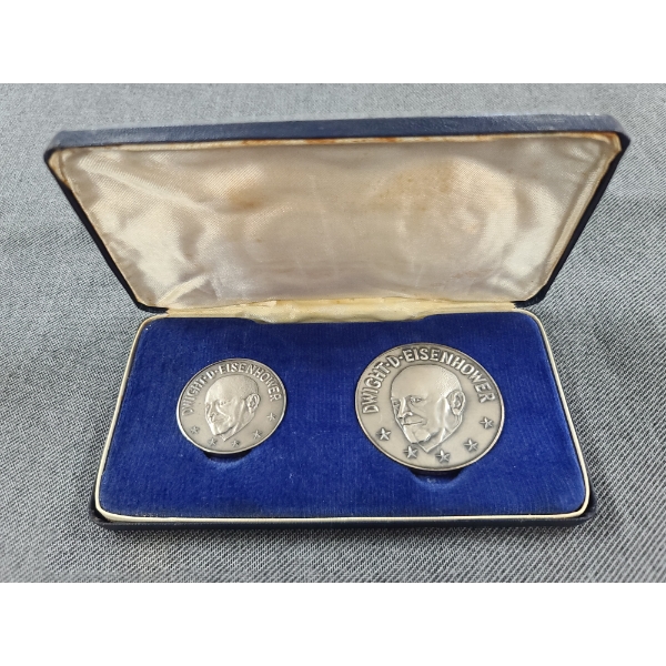 Hallmarked England Sterling Silver Dwight Eisenhower Medal & Round in Original Box - 109 Grams