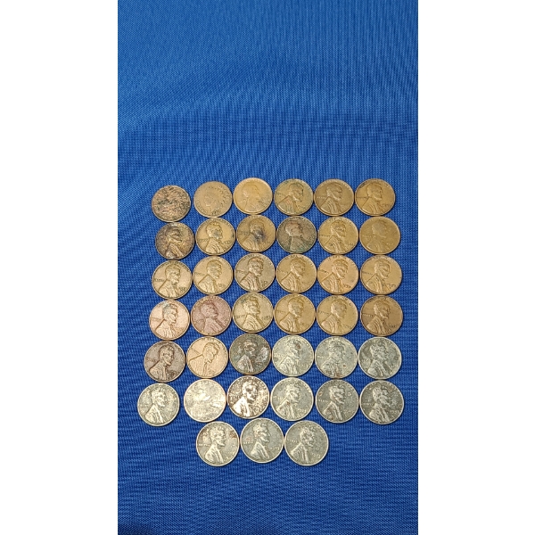 Assorted Years Indian Head Pennies, Wheat Pennies & Steel Pennies - Face Value: $0.39