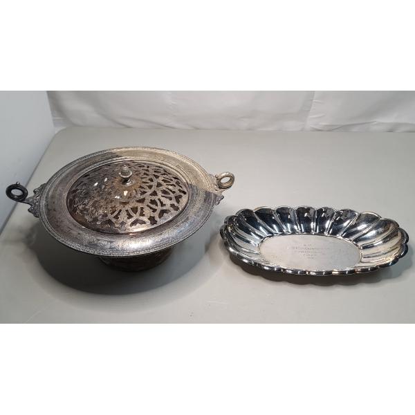 Silverplated Evans Centerpiece & Eales Silverplated Platter - Total Weight: 2.2 lbs